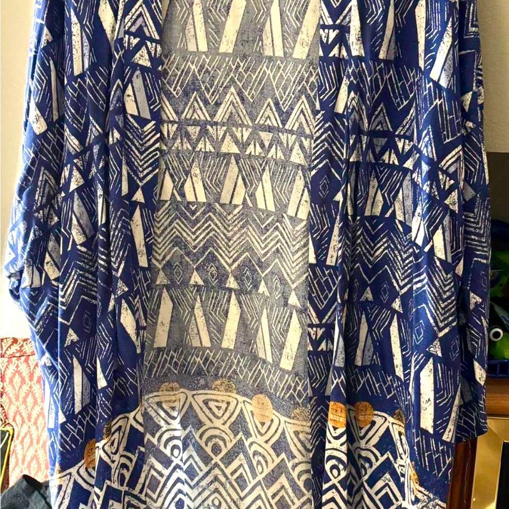 Knox Rose Boho Blue and White Patterned Free Style Lightweight Jacket/Topper